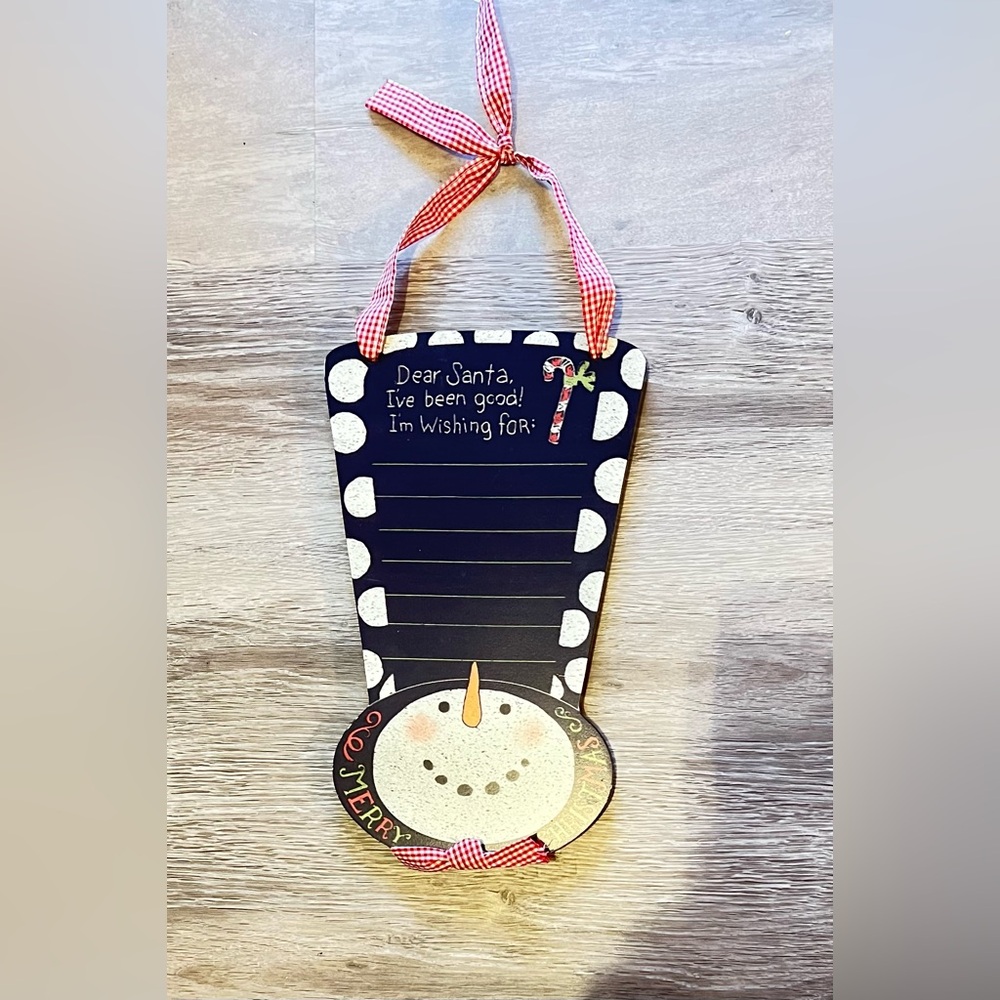 Festive Snowman Chalkboard Sign with Red Ribbon